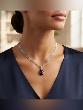 Garnet Crystal Tear Drop Rhodium Plated Multi Strand Sterling
